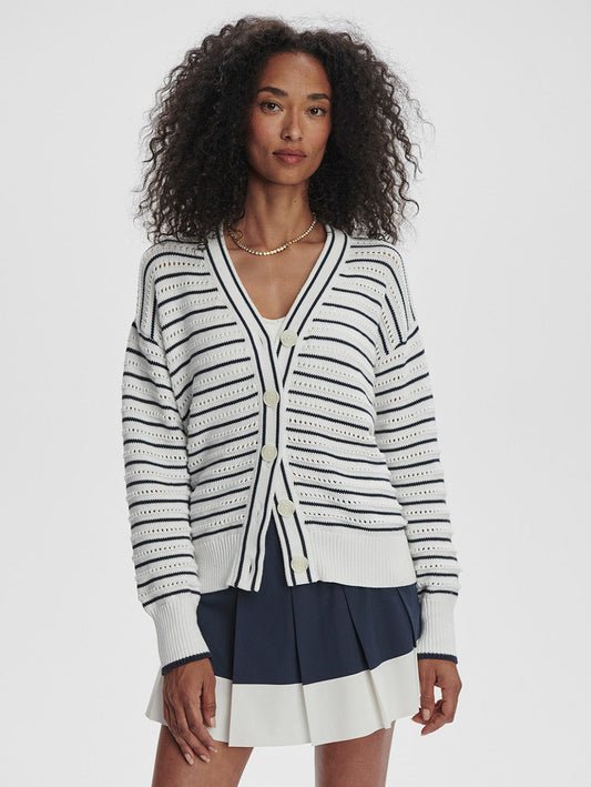 Antonia Relaxed Cardigan - White/Blue