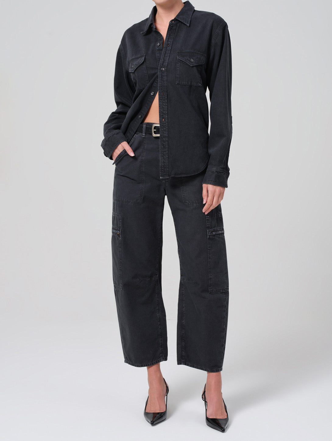 Marcelle Low Slung Cargo Pant - Washed Black