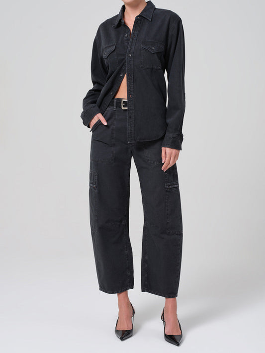 Marcelle Low Slung Cargo Pant - Washed Black