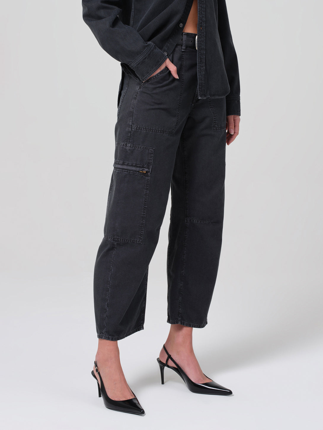 Marcelle Low Slung Cargo Pant - Washed Black