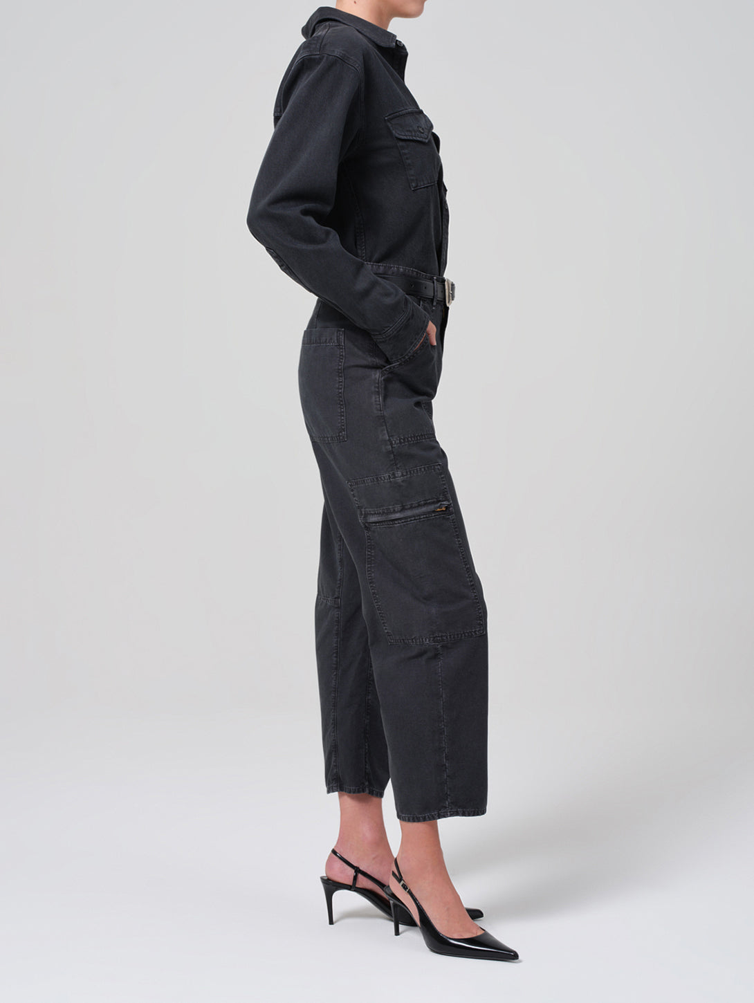 Marcelle Low Slung Cargo Pant - Washed Black