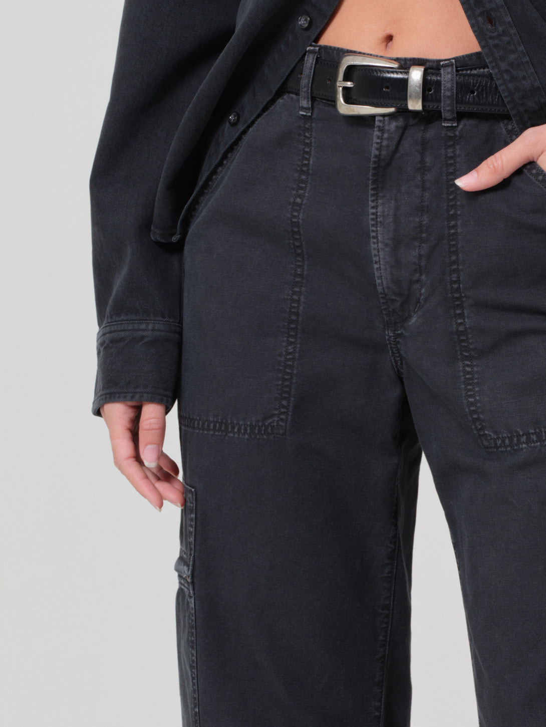 Marcelle Low Slung Cargo Pant - Washed Black