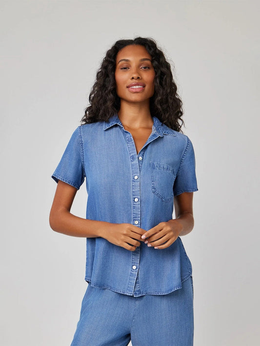 Short Sleeve Pocket Button Down Shirt - Moonlit Haze