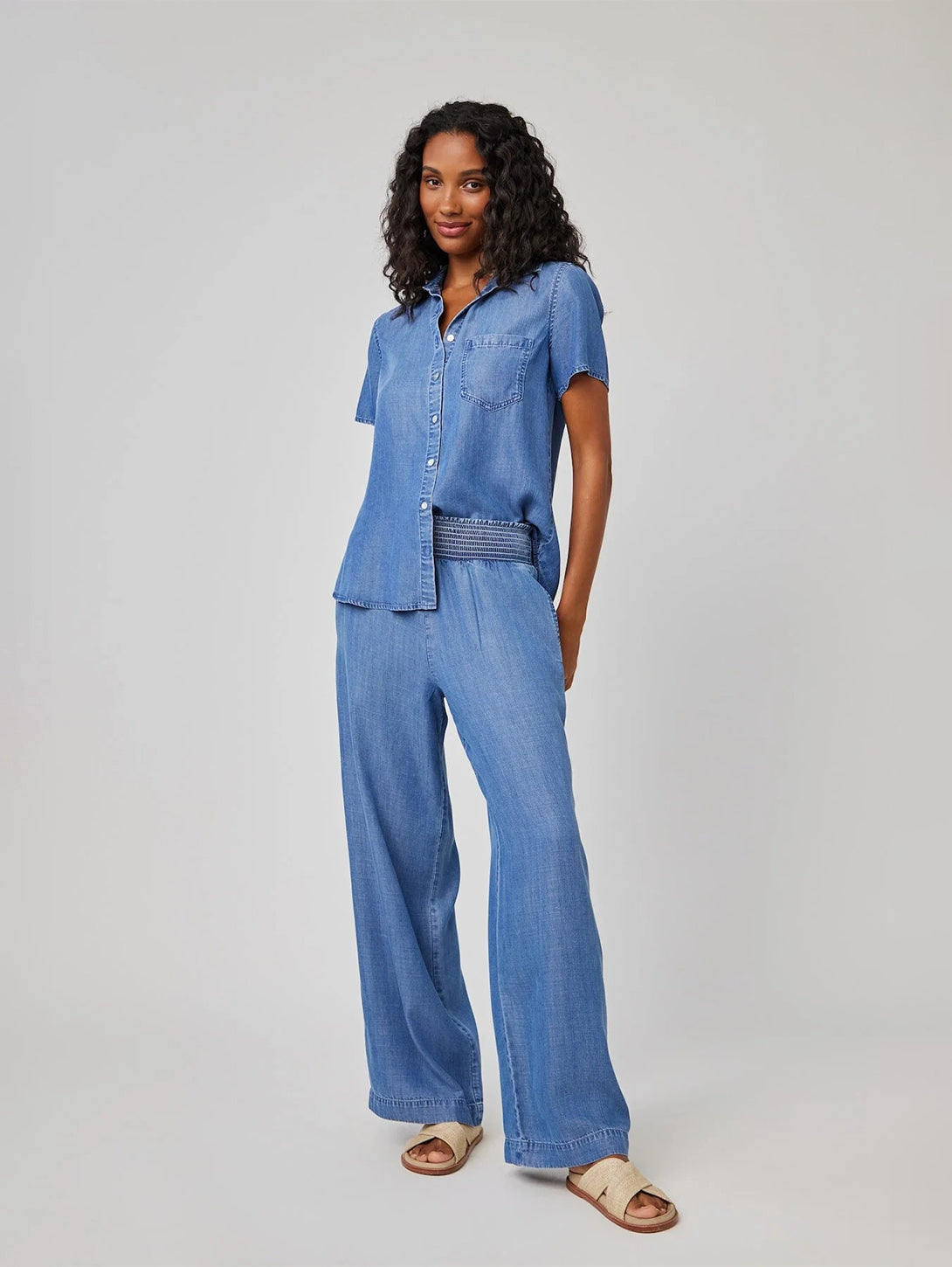 Smocked Waist Wide Leg Pant - Moonlit Haze Wash