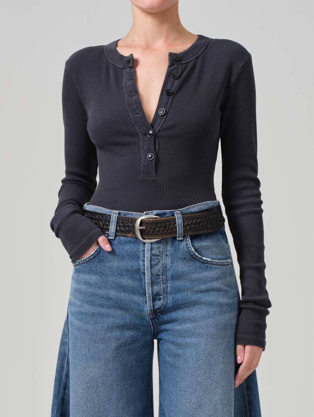 Varra Henley Top - Charcoal Mineral