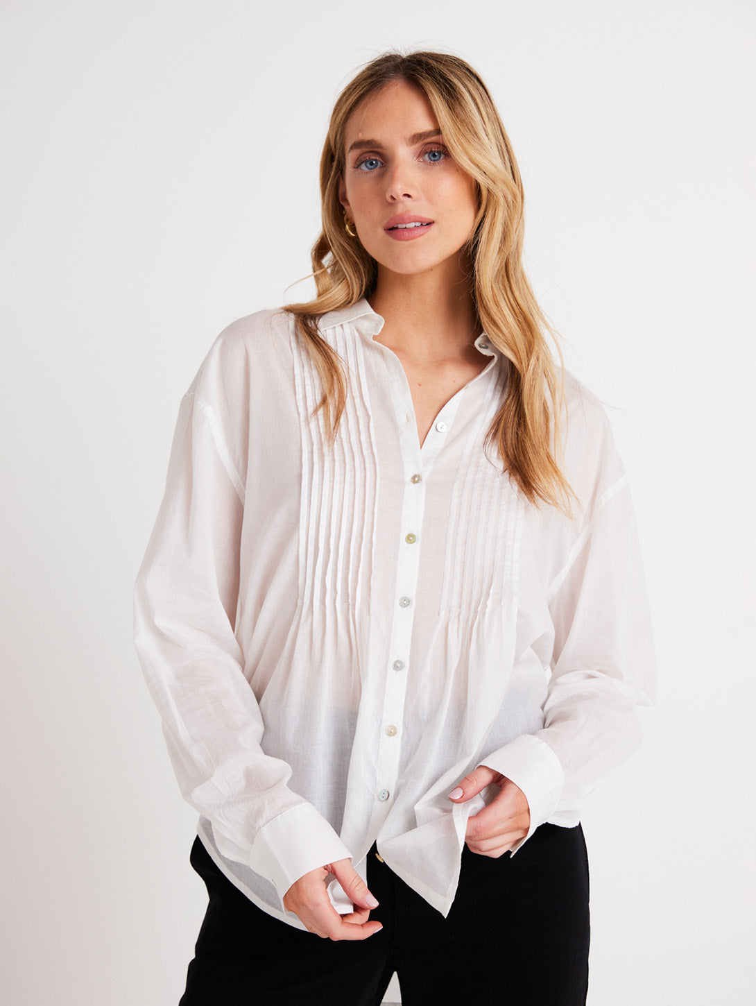 Pintuck Flowy Shirt - White