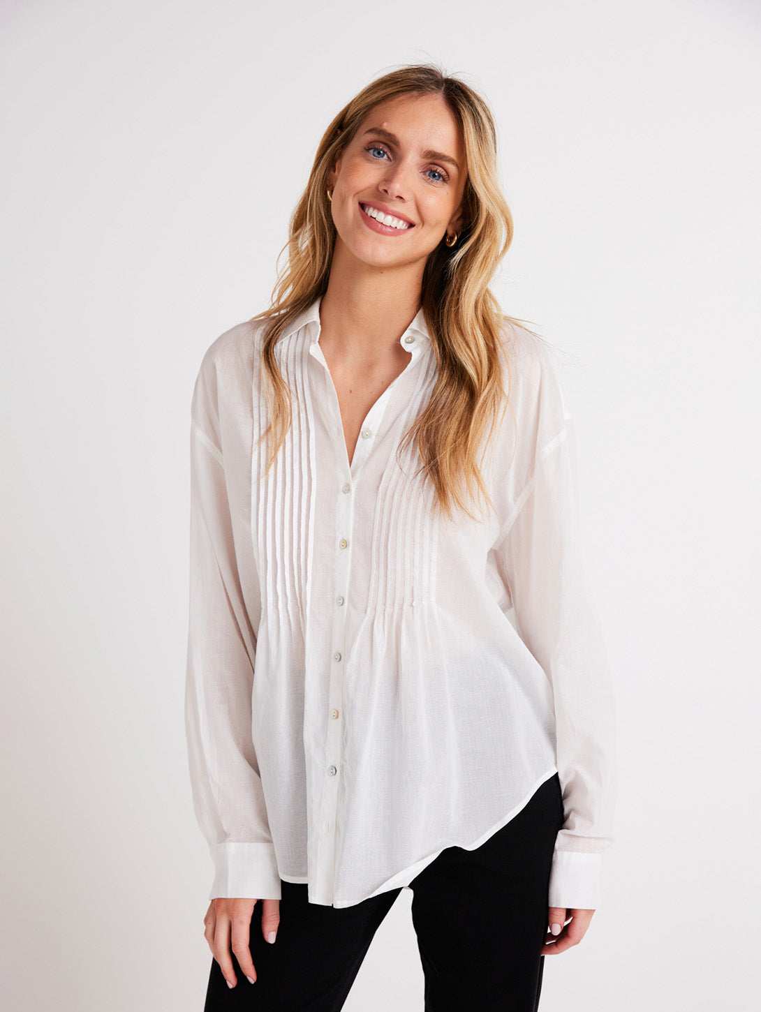 Pintuck Flowy Shirt - White