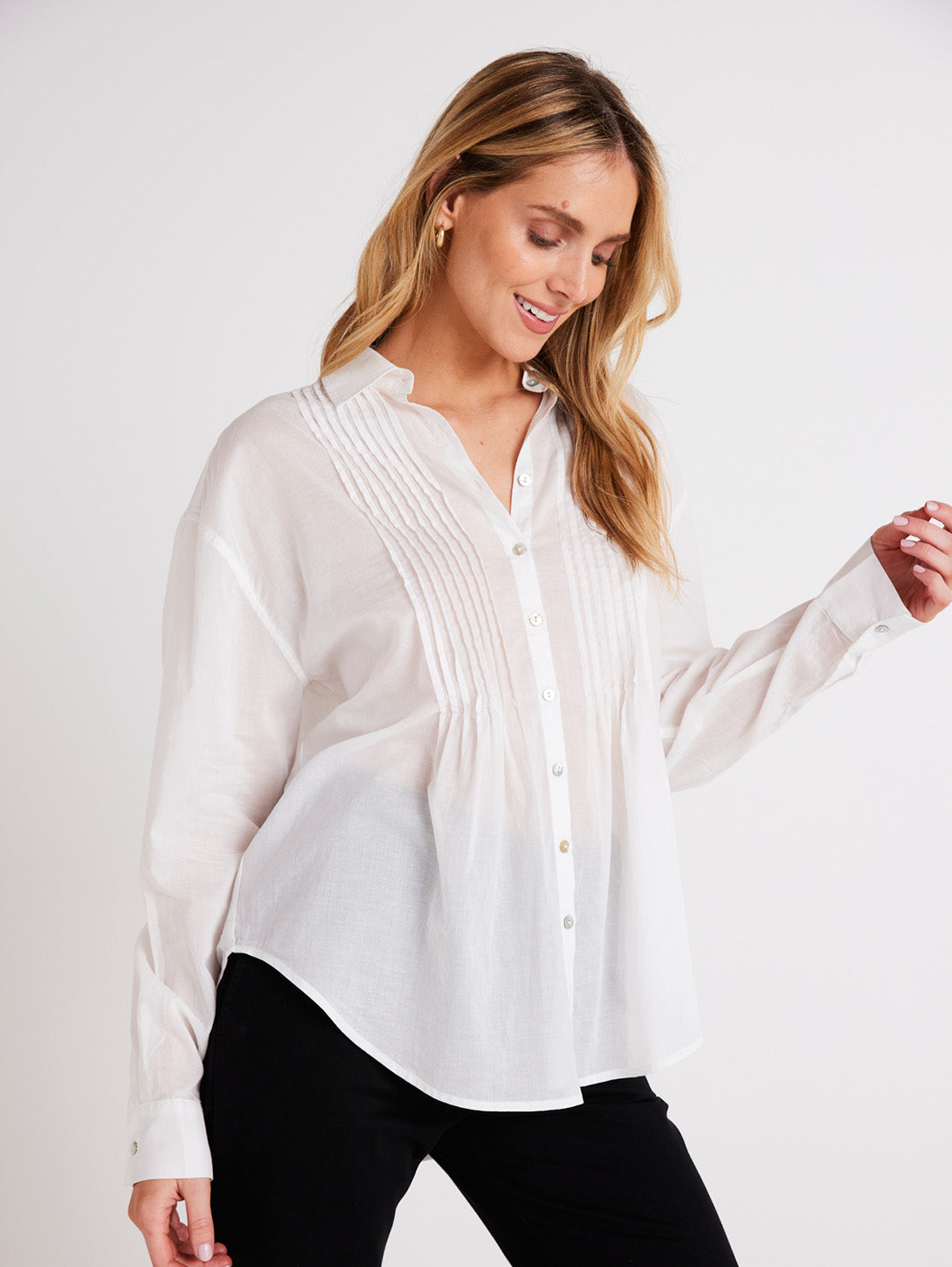 Pintuck Flowy Shirt - White