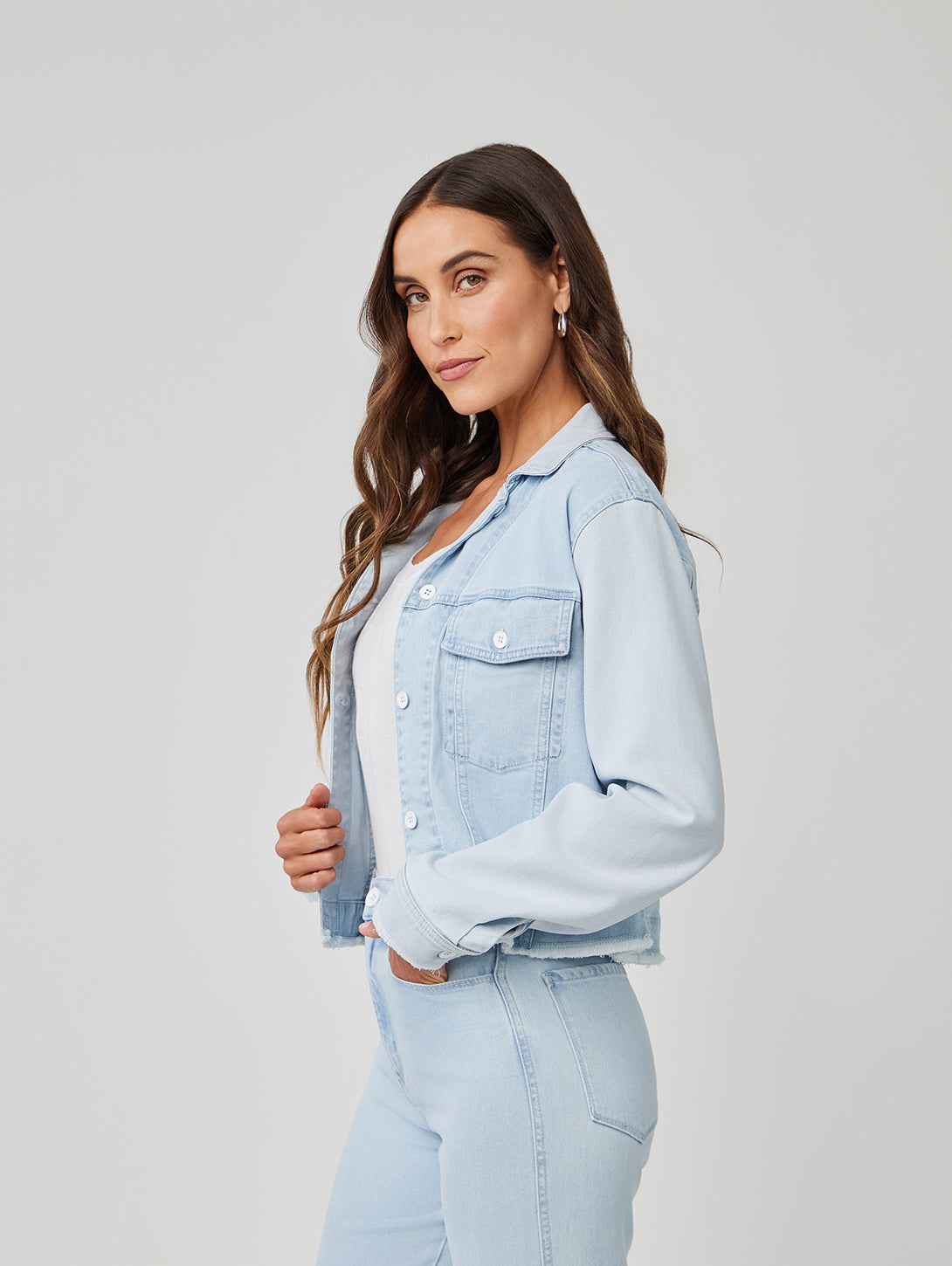 Coco Frayed Mix Denim Jacket - Tidal Wash Spray