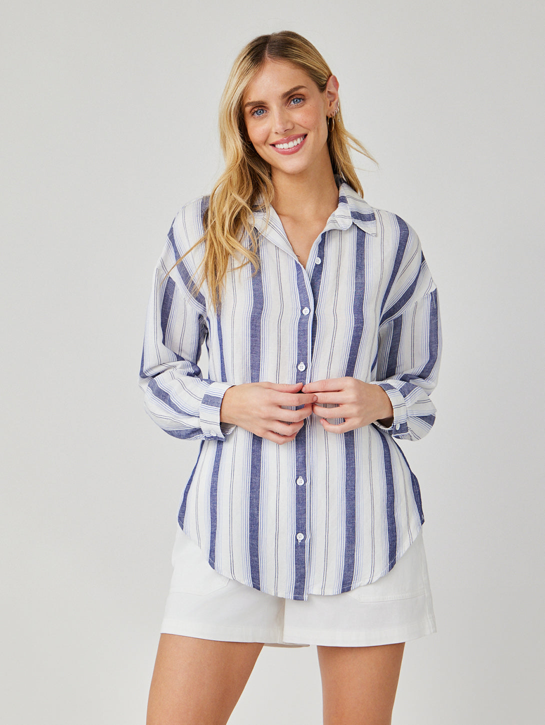 Long Sleeve Button Down - Coastal Ombre Stripe