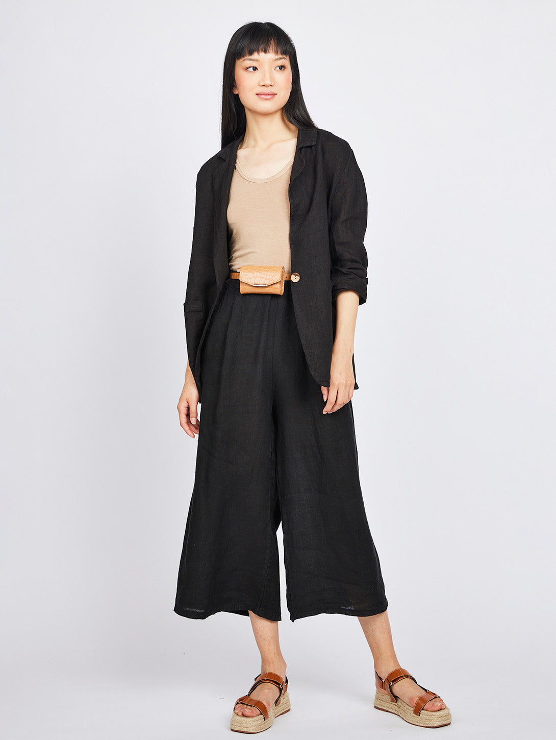 Cropped Linen Pant - Black