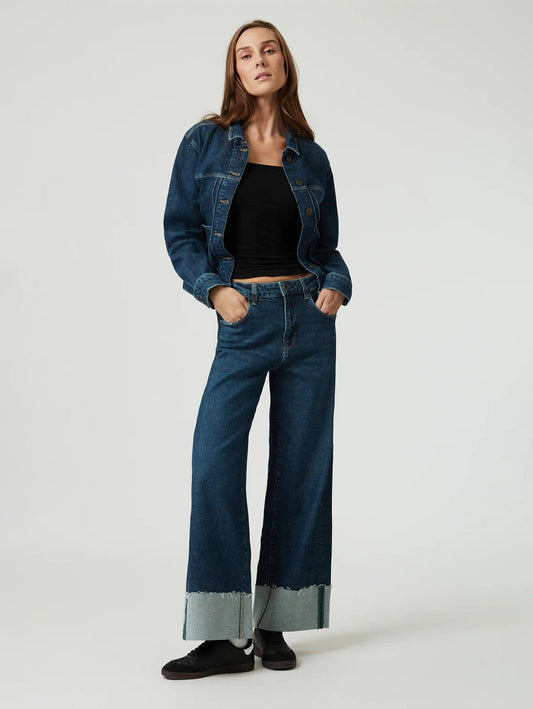 Cathy Cuff Jeans - Dark Blue Denim