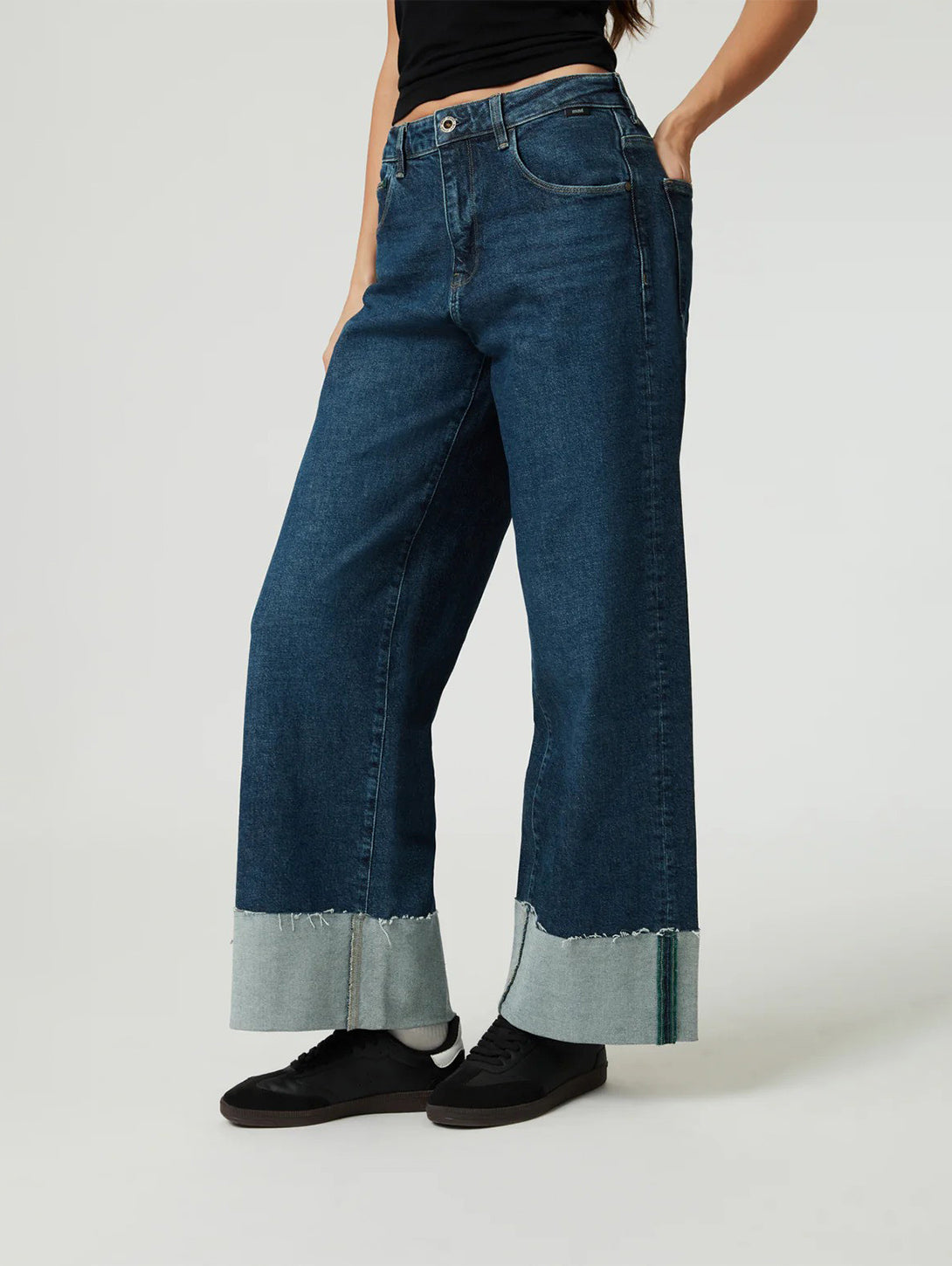 Cathy Cuff Jeans - Dark Blue Denim