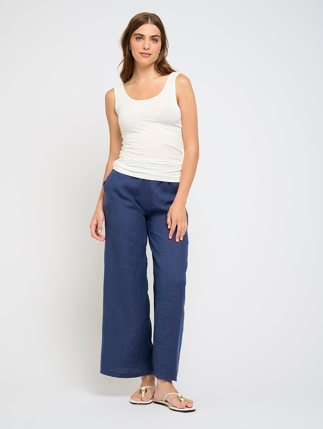 High Waisted Linen Pant - Navy