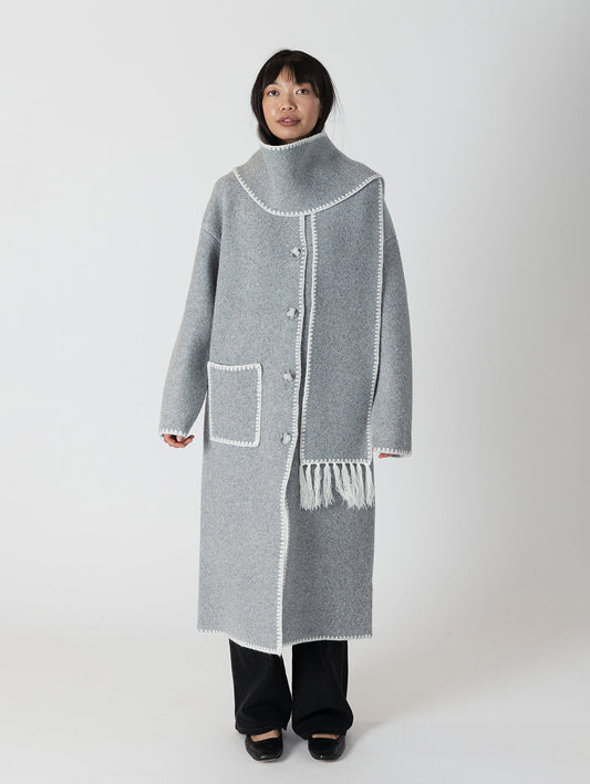 Delaney Whip Stitch Coat - Long Medium Grey