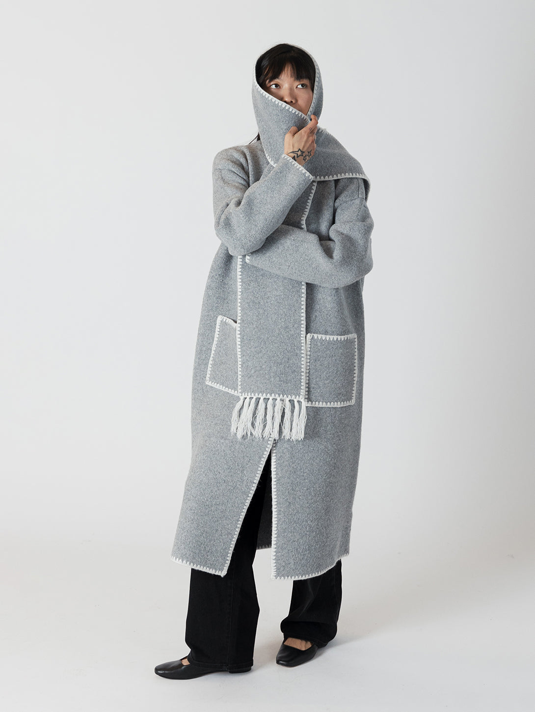 Delaney Whip Stitch Coat - Long Medium Grey