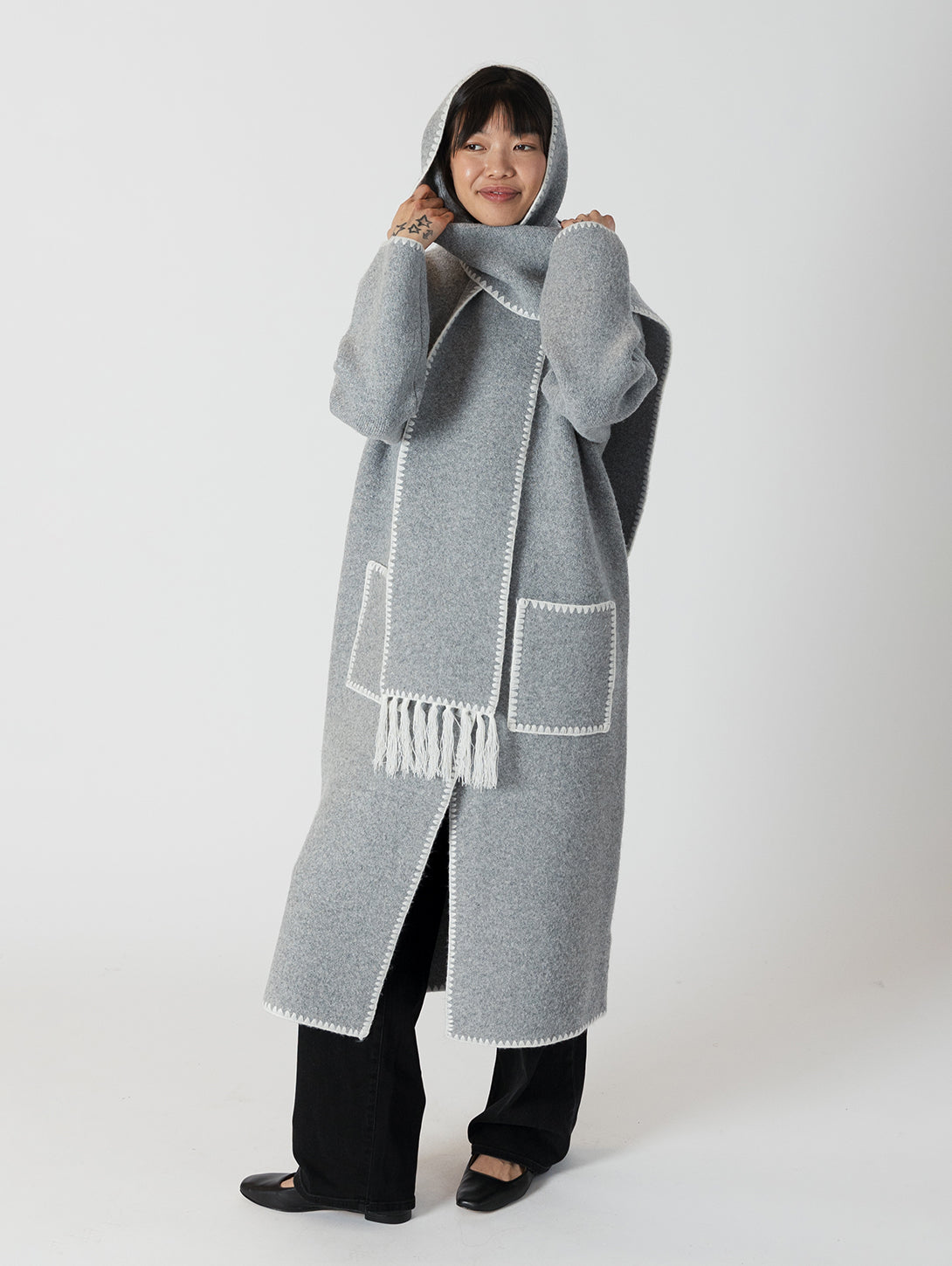 Delaney Whip Stitch Coat - Long Medium Grey