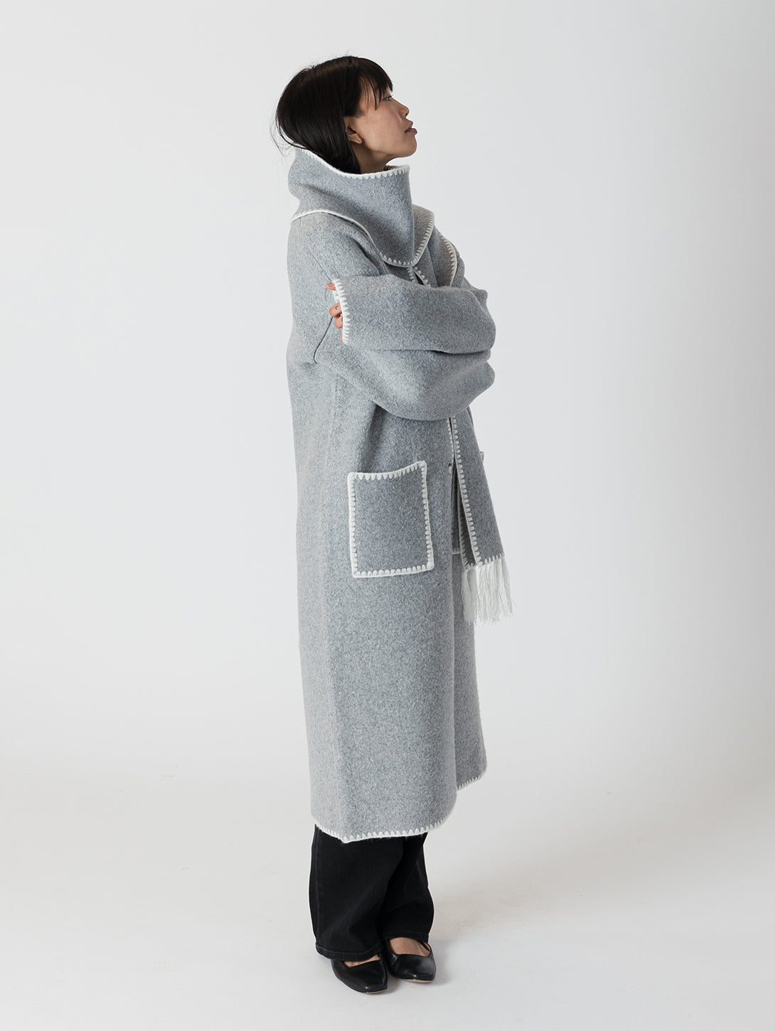 Delaney Whip Stitch Coat - Long Medium Grey