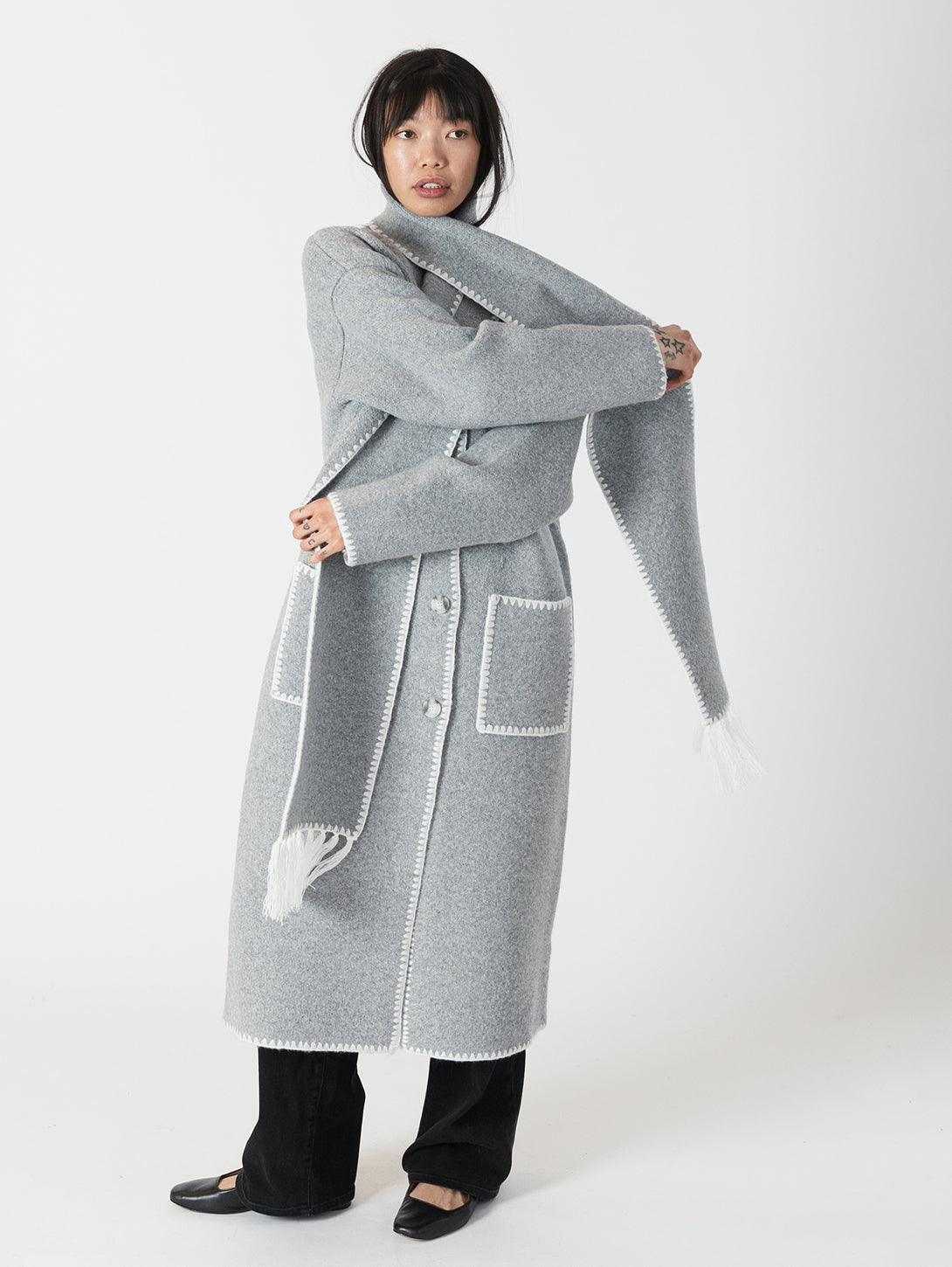 Delaney Whip Stitch Coat - Long Medium Grey