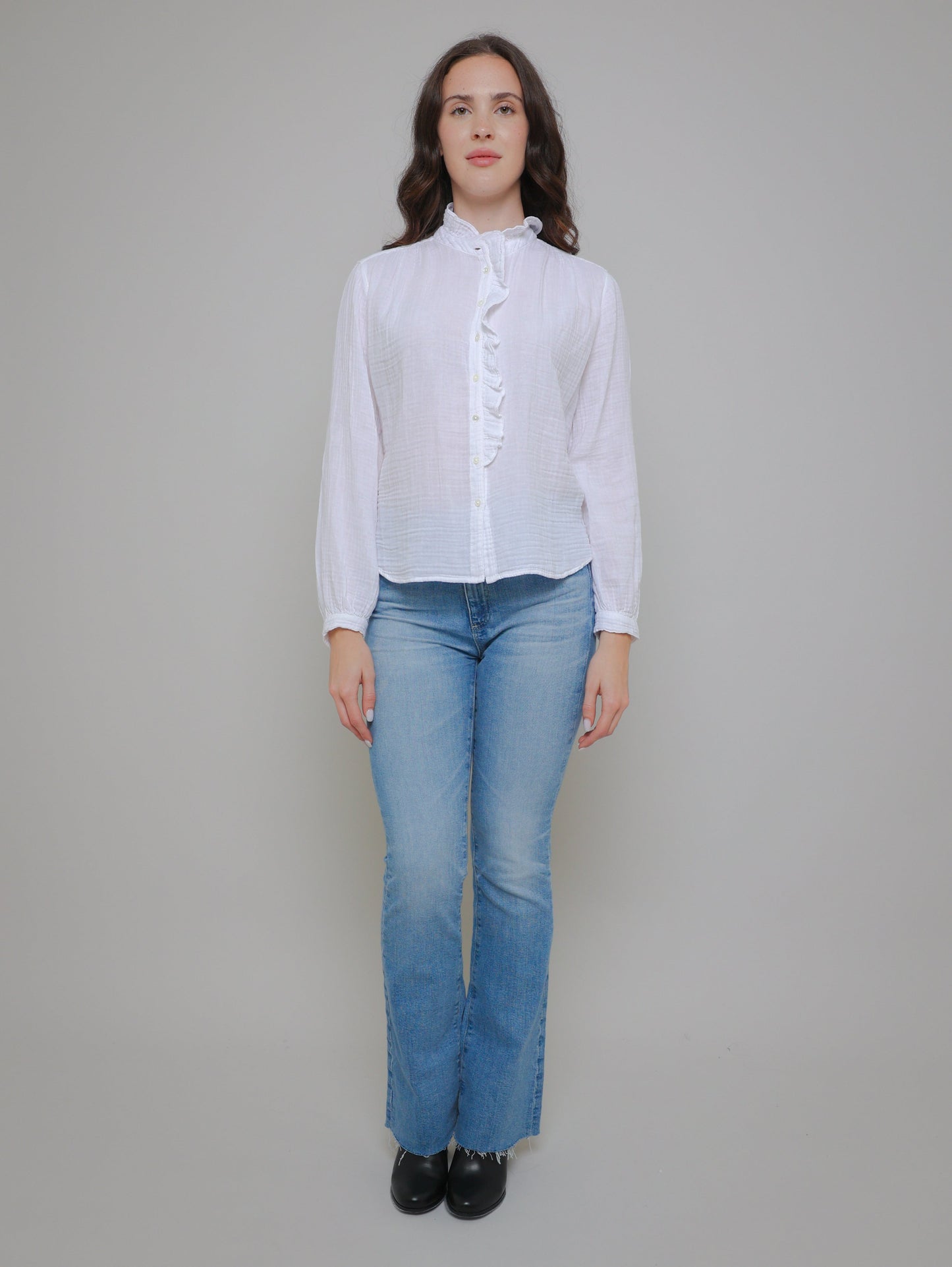 Trisha Cotton Gauze Flutter Shirt - White