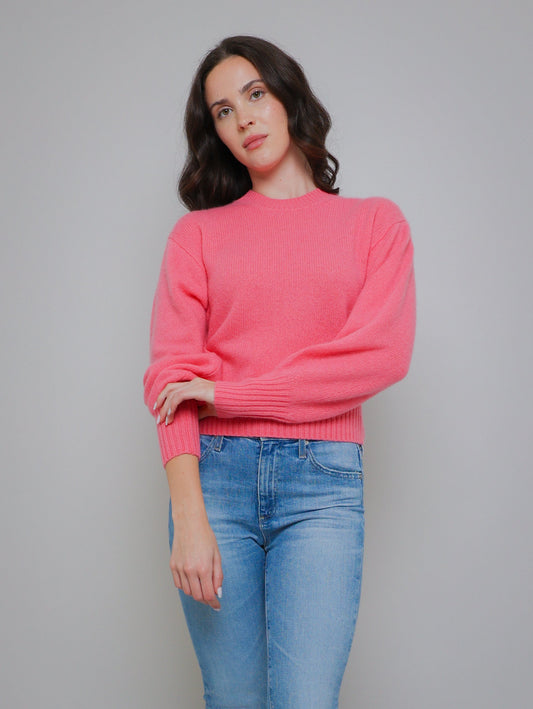 Cashmere Blouson Crew Sweater - Bright Tulip