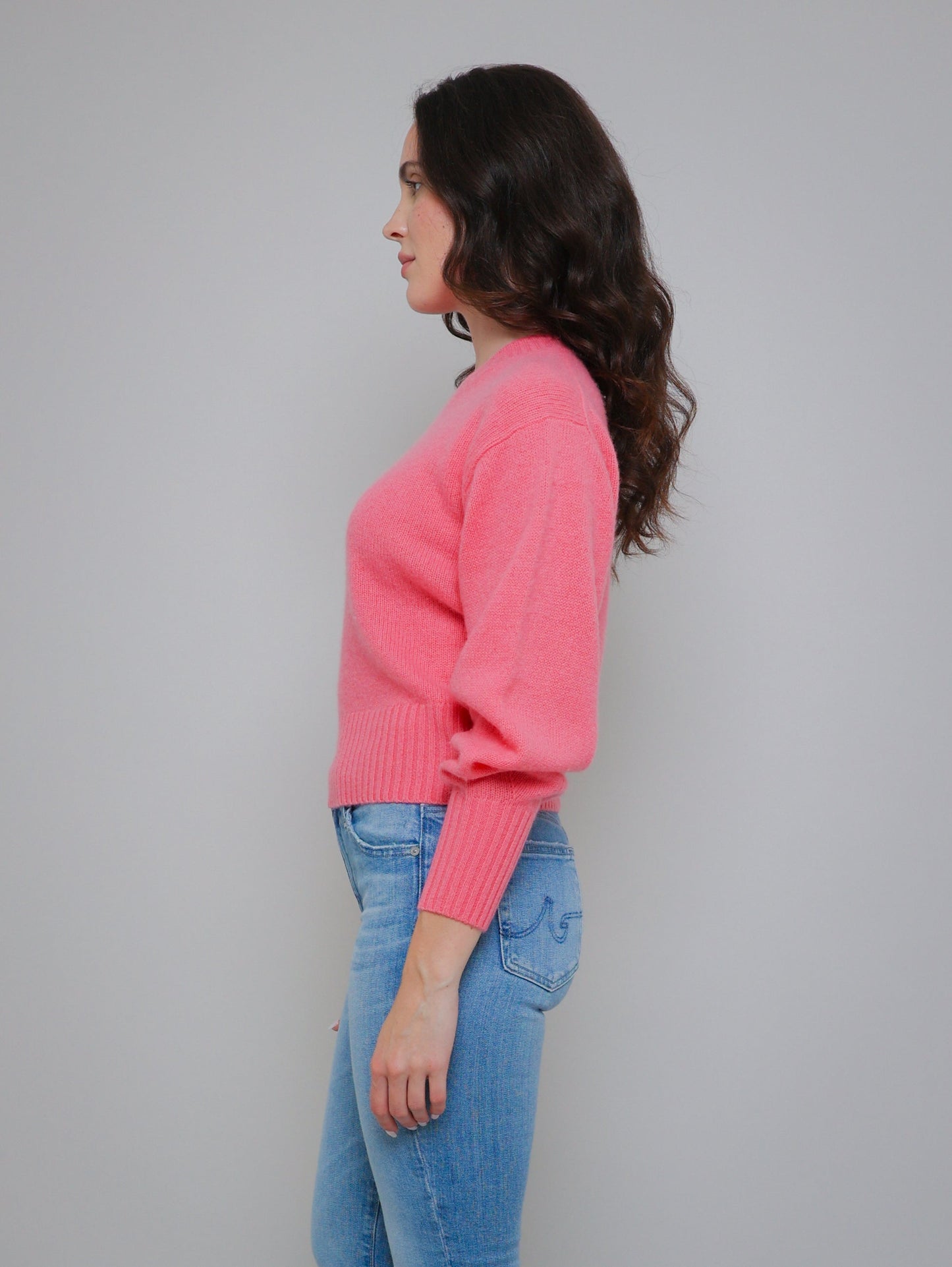 Cashmere Blouson Crew Sweater - Bright Tulip