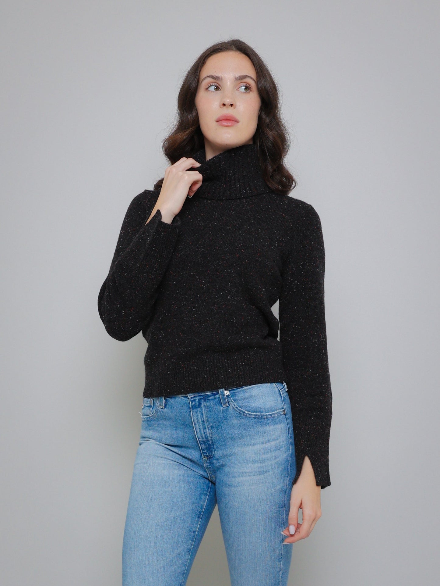 Split Sleeve Sweater with Detachable Snood - Pumpernickle