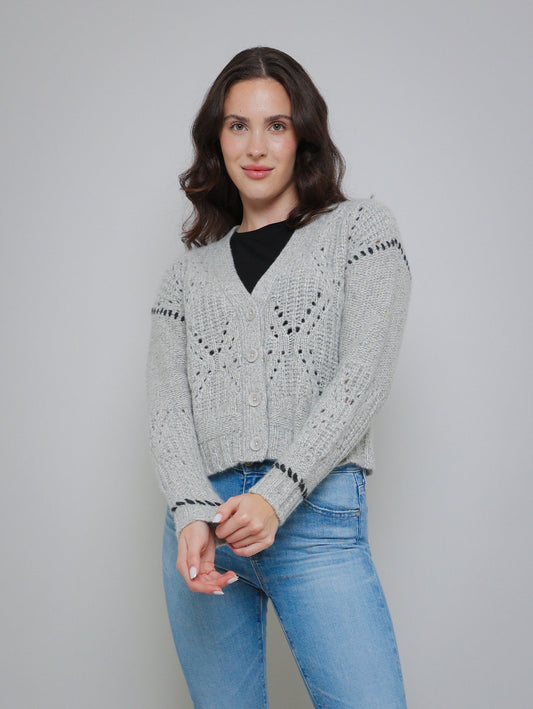 Shaker Diamond Knit Cardigan - Pebble Pepper