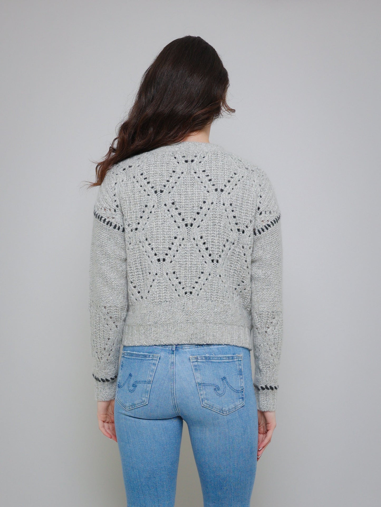 Shaker Diamond Knit Cardigan - Pebble Pepper