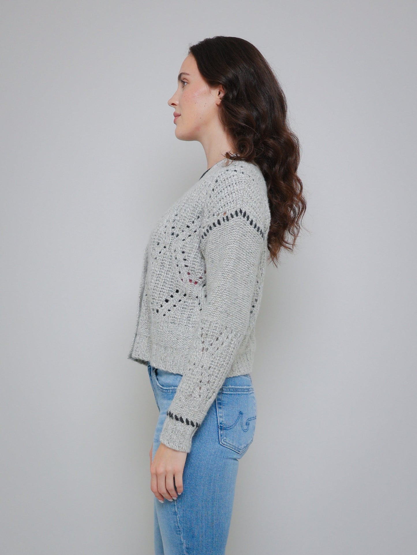 Shaker Diamond Knit Cardigan - Pebble Pepper