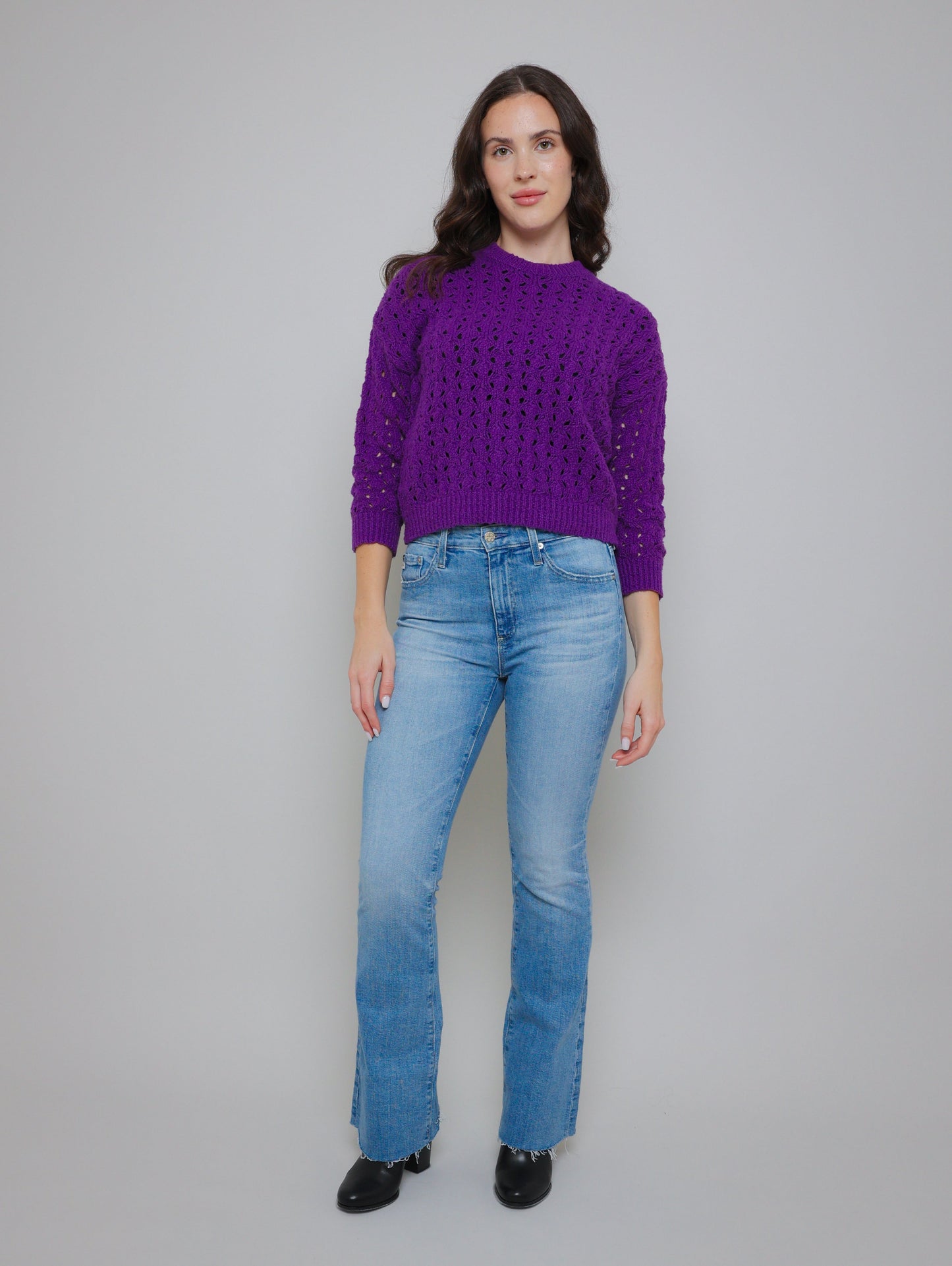 Puff Stitch Crew Sweater - Purple