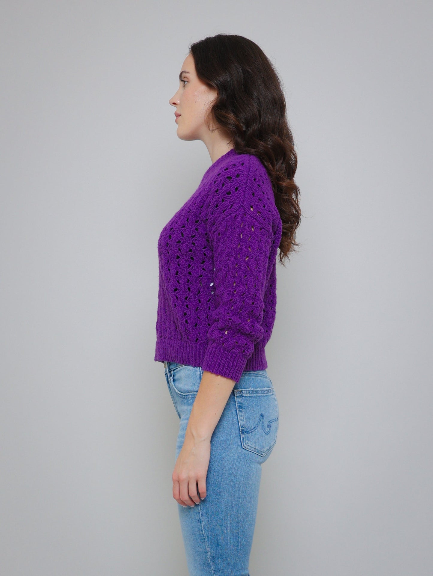 Puff Stitch Crew Sweater - Purple