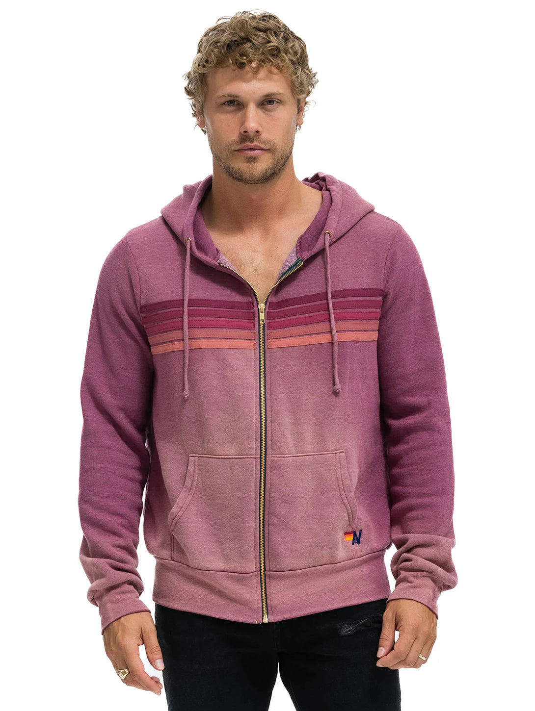 5 Stripe Zip Hoodie - Faded Berry