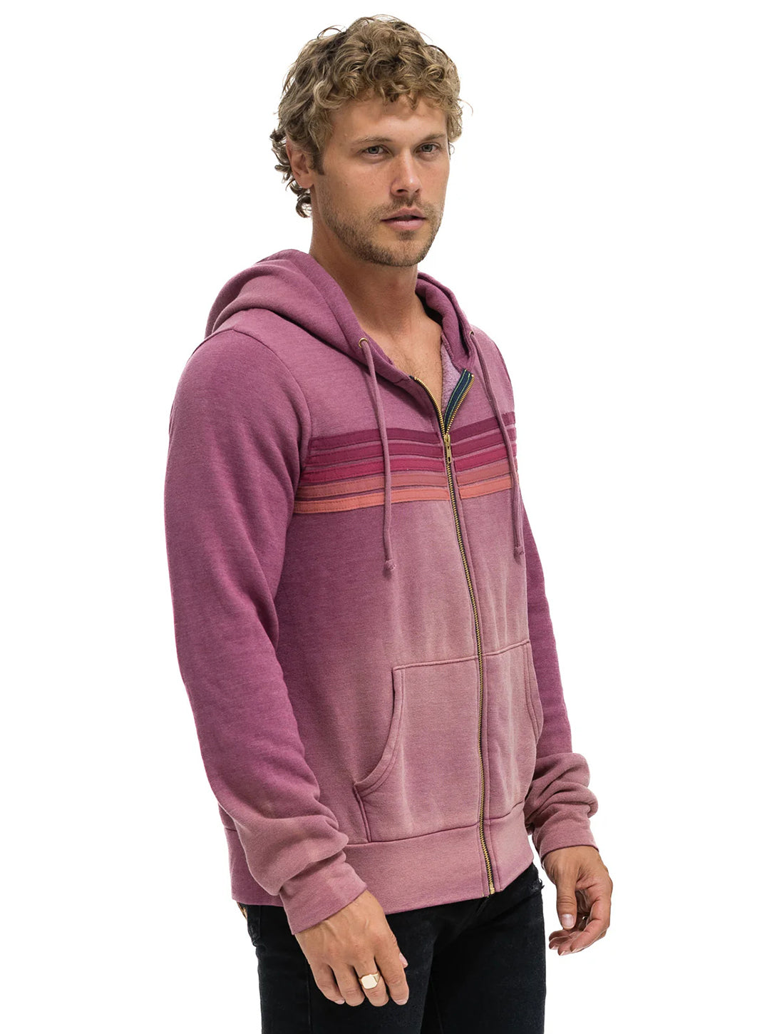 5 Stripe Zip Hoodie - Faded Berry