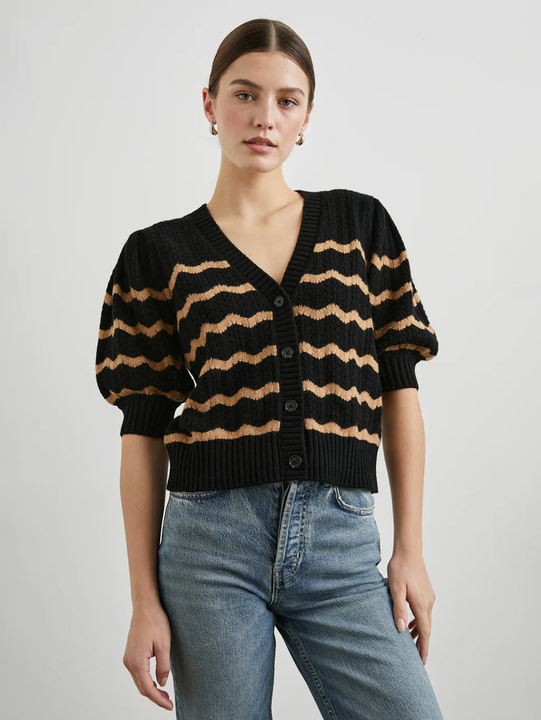 Isla Cardigan - Black Camel Stripe