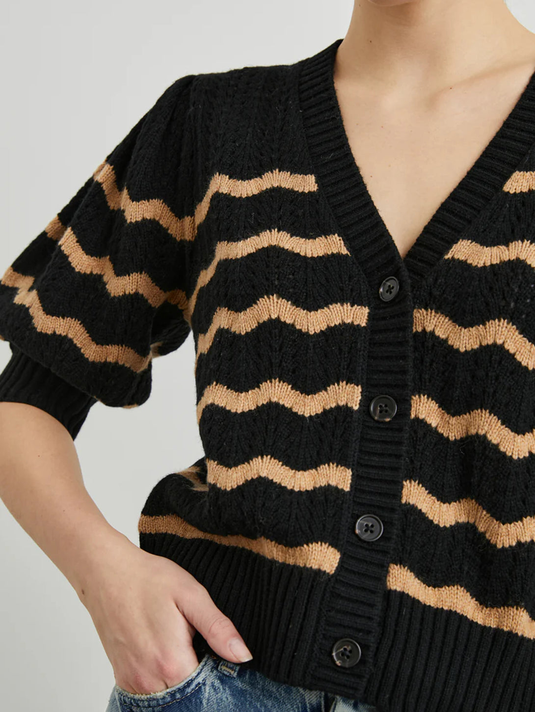 Isla Cardigan - Black Camel Stripe