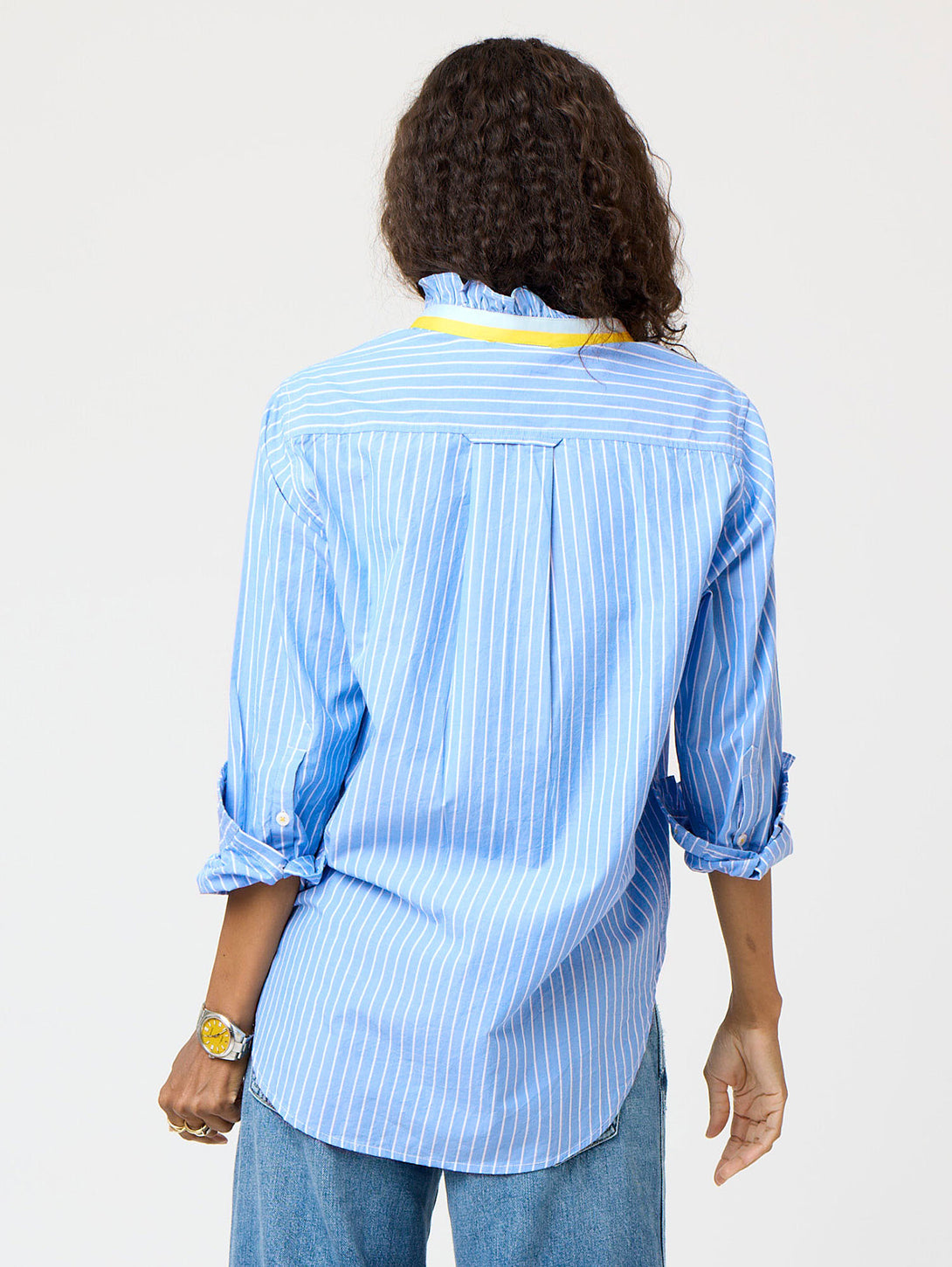 Mia Stripe Ruffle Shirt - Mid Blue