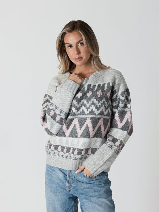 Landen Pullover - Grey/Pink