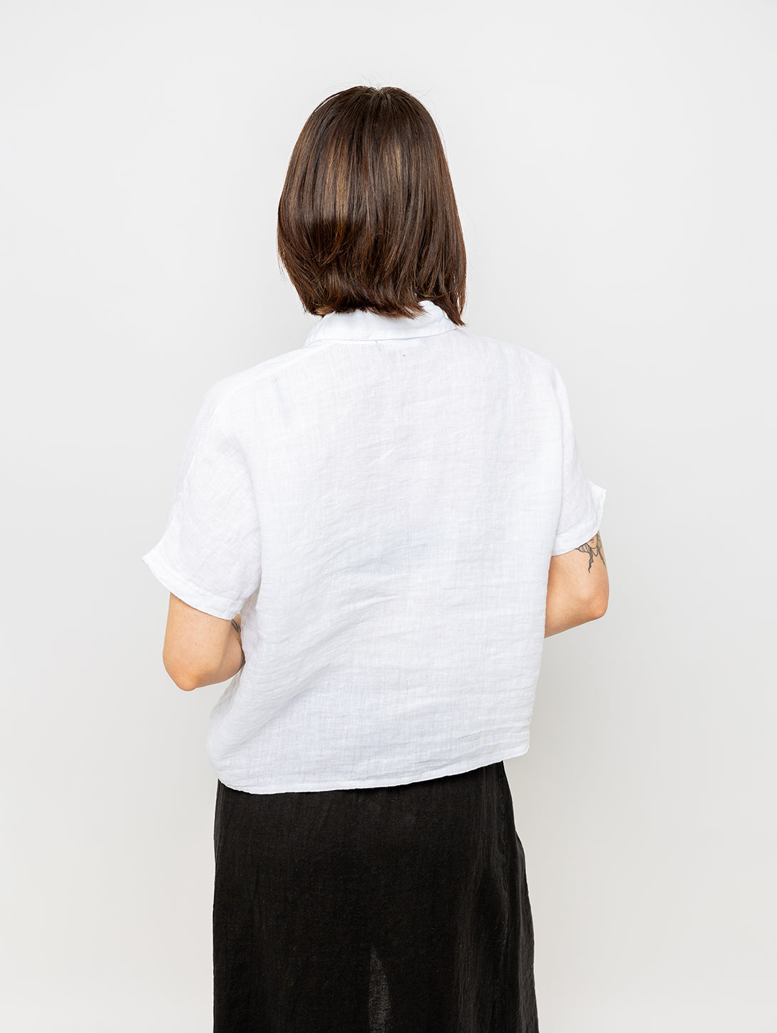 Short Sleeve Linen Blouse - White