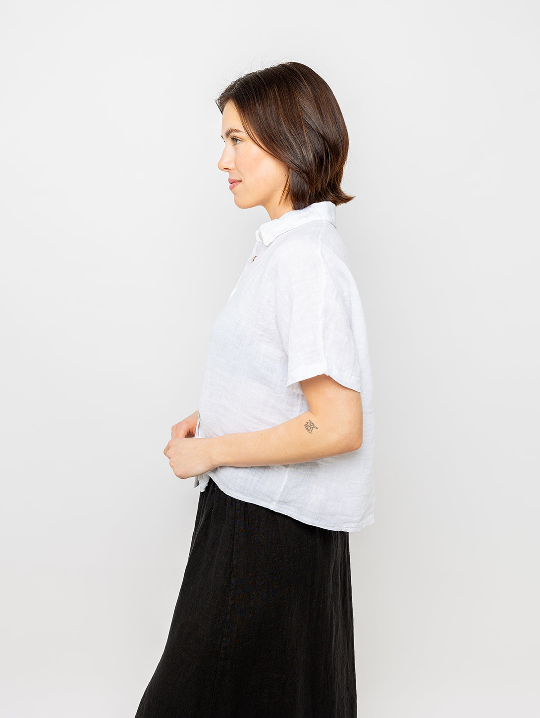 Short Sleeve Linen Blouse - White