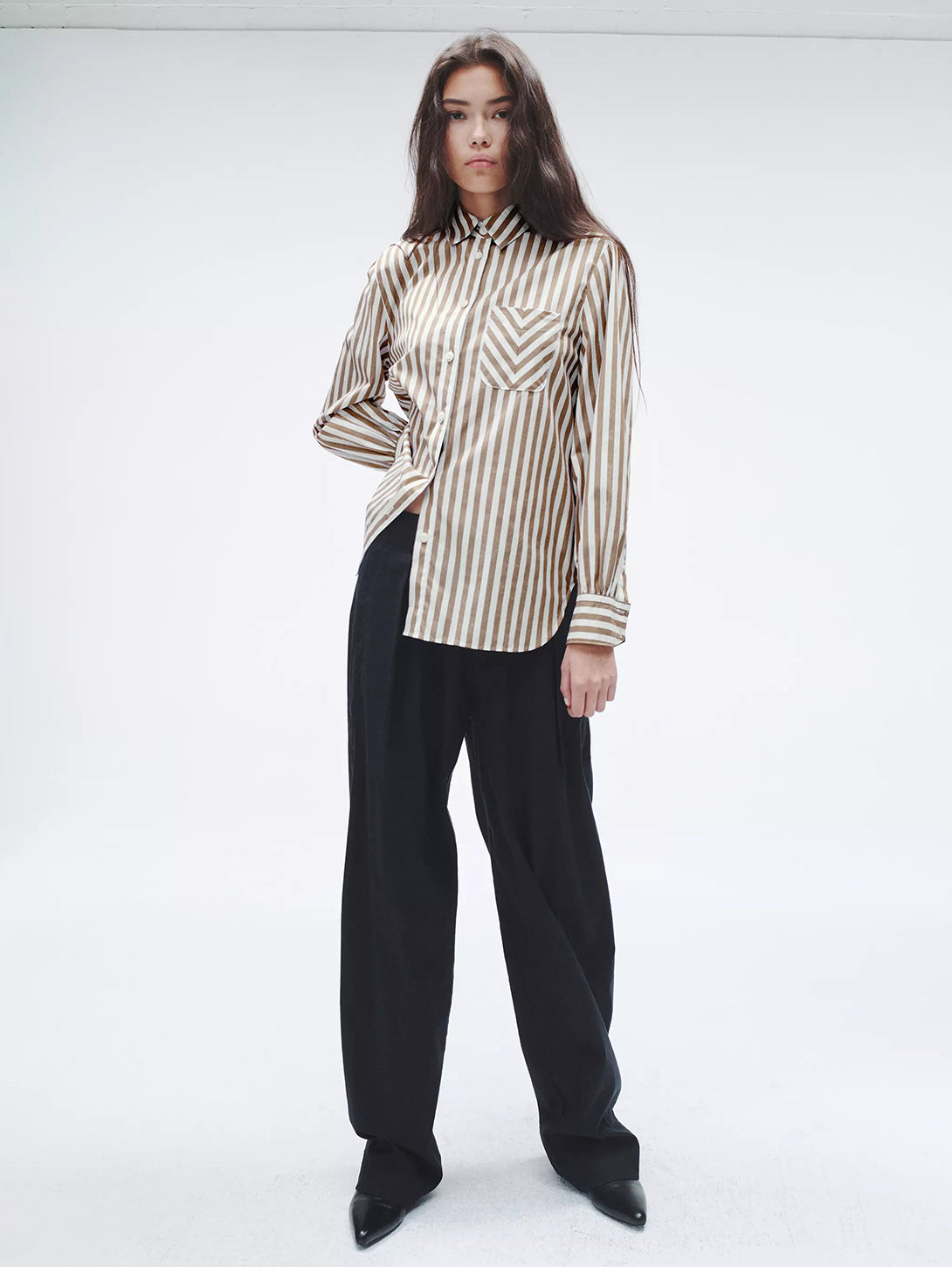 Maxine Stipe Shirt - Brown Stripe