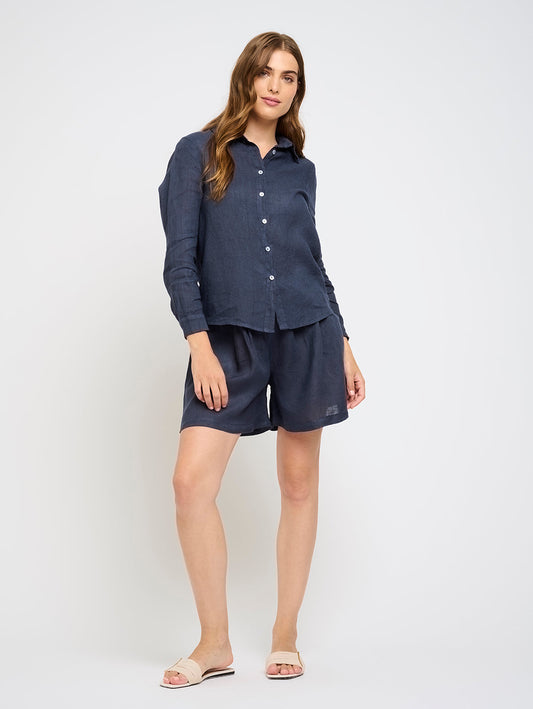 Long Sleeve Linen Shirt - Midnight Navy