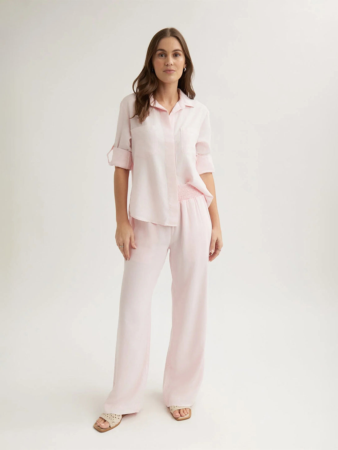 Smocked Waist Wide Leg Pant - Petal Pink