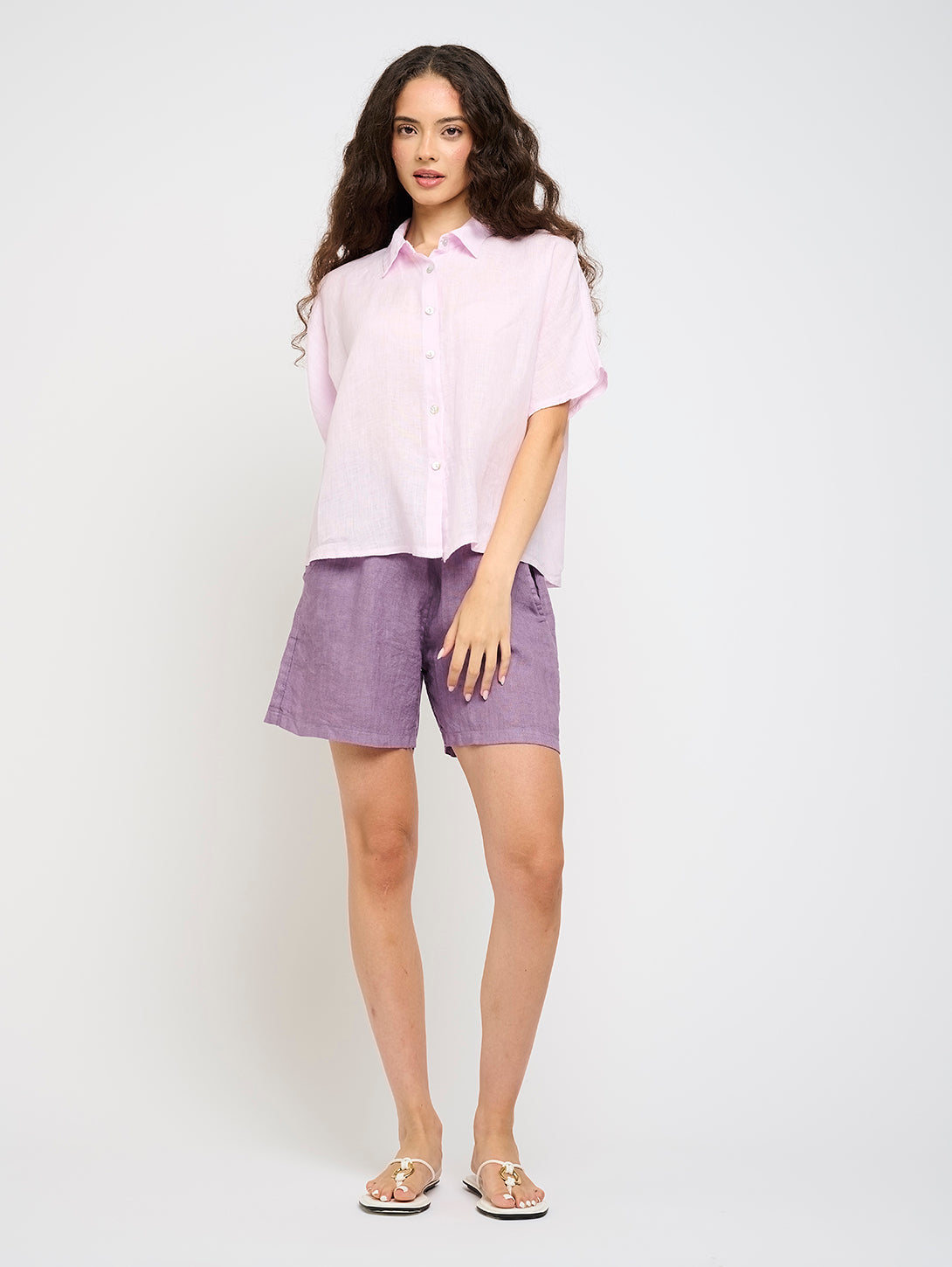 Short Sleeve Linen Blouse - Spring Lilac