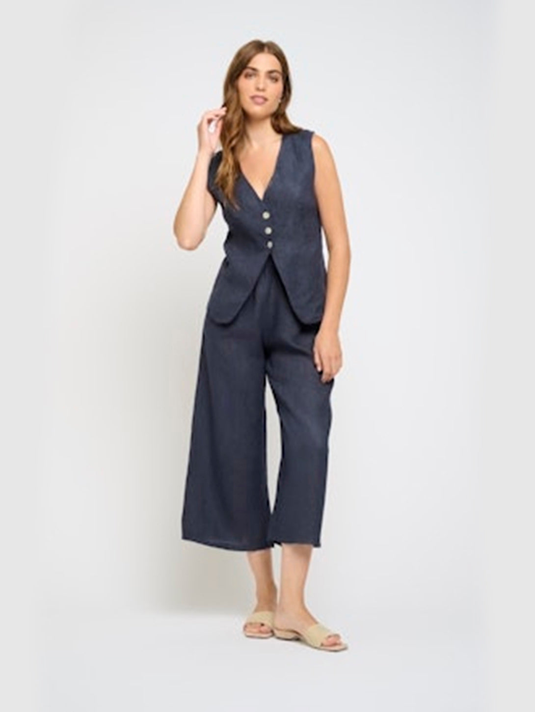 Cropped Linen Pant - Midnight Navy