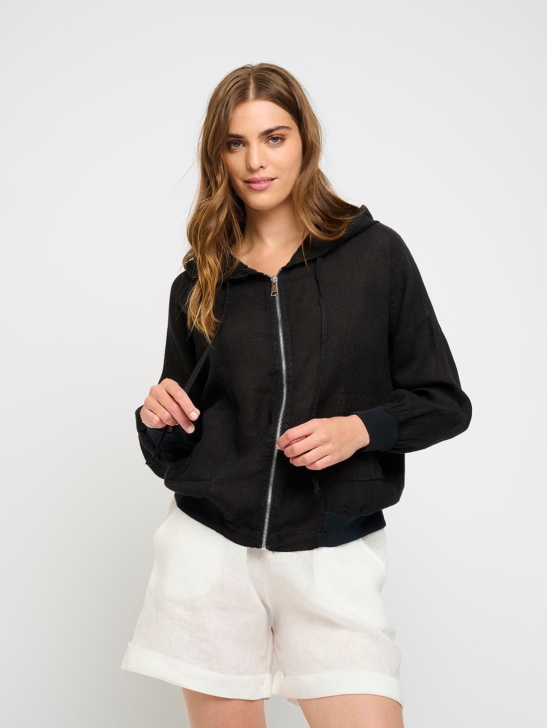 Zip Hood Top - Black