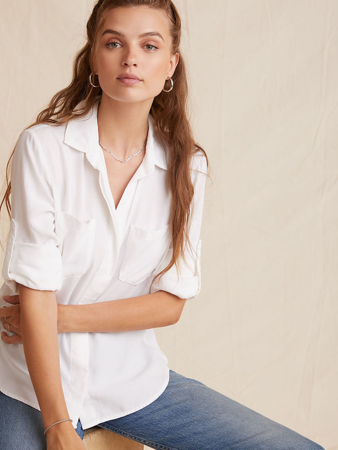 Split Back Button Down Shirt - White