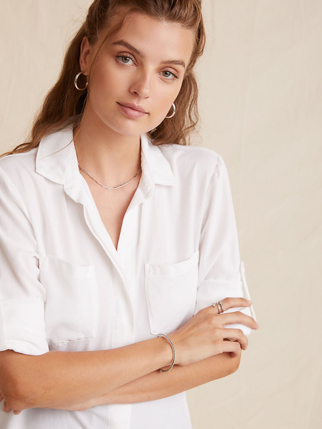 Split Back Button Down Shirt - White