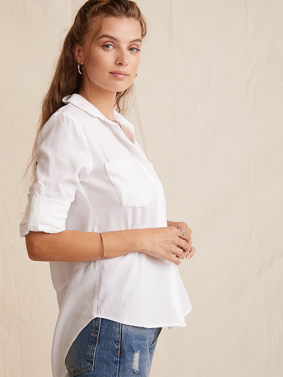 Split Back Button Down Shirt - White