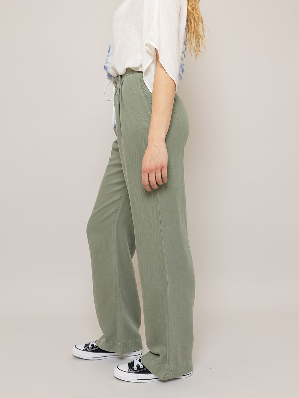 Greta Pleated Wide Pant - Army